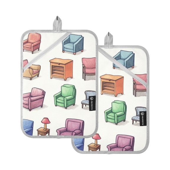 Furniture Pattern Printing Oven Mitts Pot Holders 2 pcs Heat Resistant for Kitchen Baking Grilling