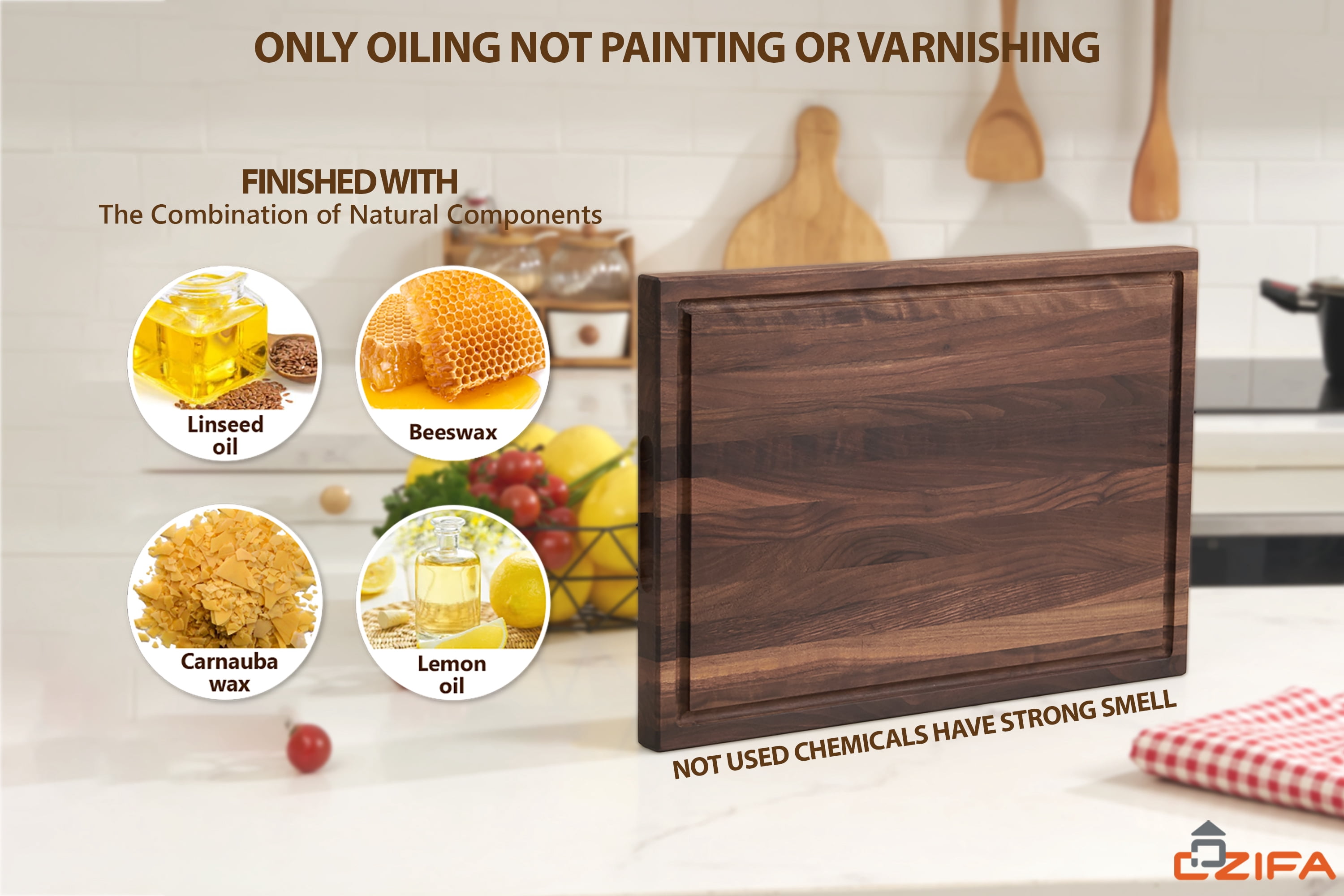 Cozifa Walnut Wood Cutting Board, Oil Wax Finished, Gift Box, 17x12x1-in