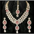 thumbnail image 2 of South Indian Bollywood Gold Plated Kundan AD CZ White & Pink Stone Bridal Matte Finish Short Necklace with Earrings & Maangtikka Jewelry Set, 2 of 6