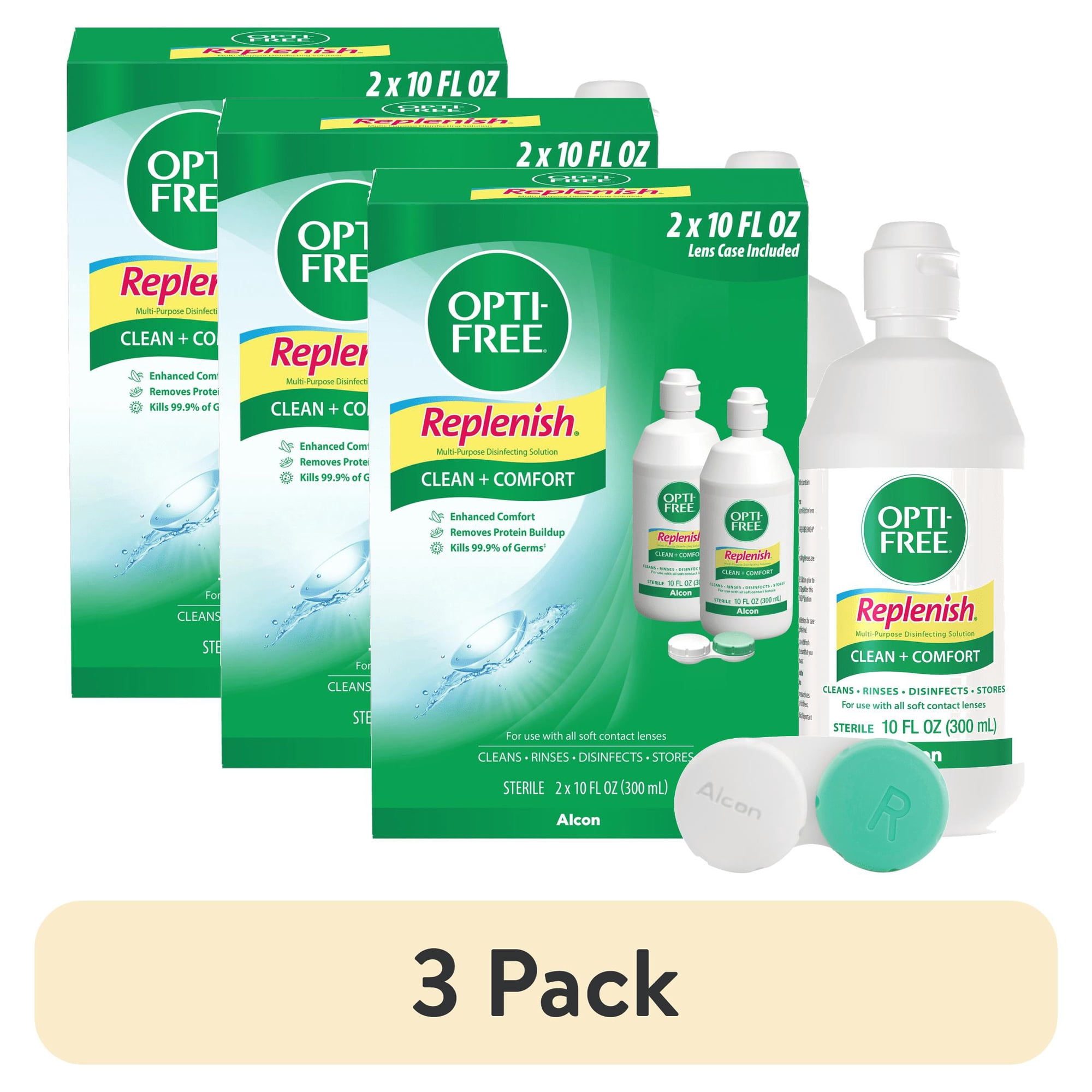 (3 pack) OPTI-FREE Replenish Multi-Purpose Disinfecting Contact Lens Solution, 10 fl oz, Twin Pack