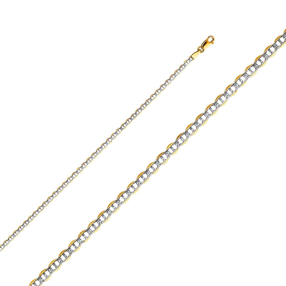 14k Yellow Gold Flat Mariner 2.7mm Lite With Rhodium Pave Chain Necklace 22 Inch Chain Necklace for Women and Men
