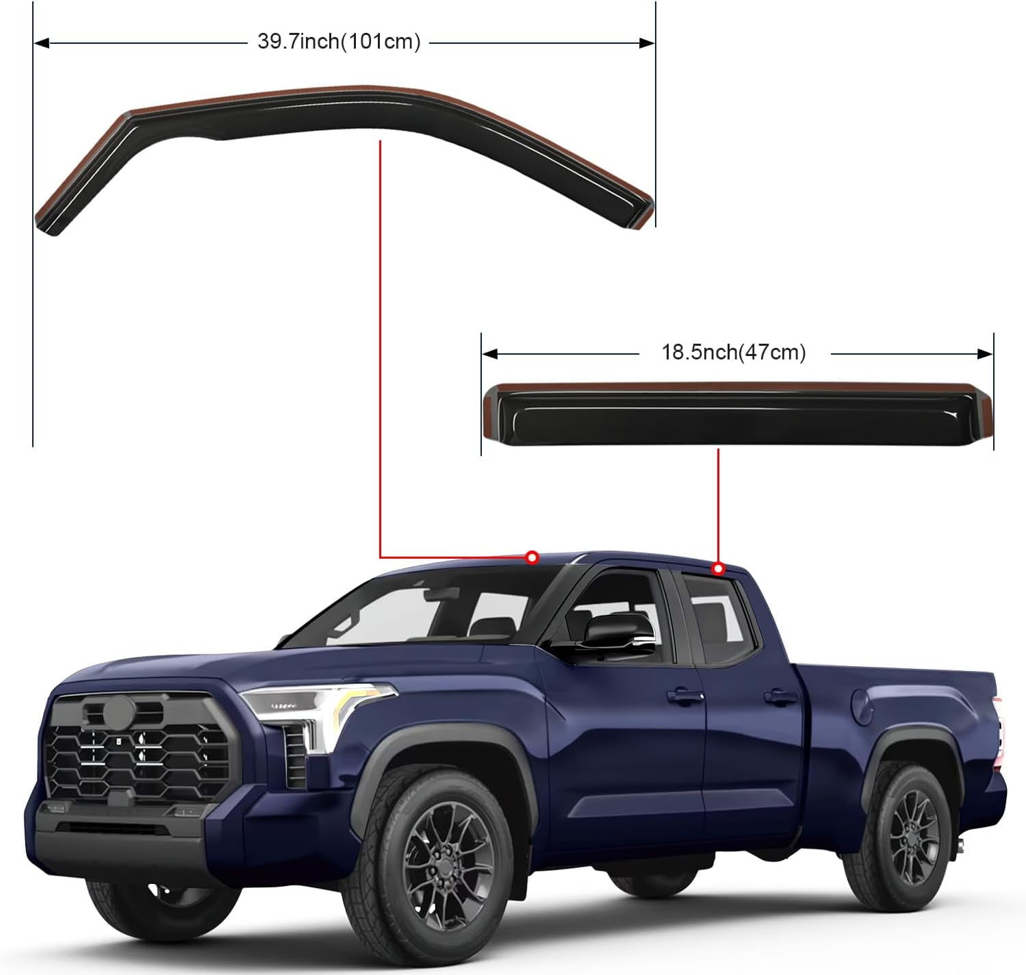 Nilight in Channel Window Deflectors for Toyota Tundra 2022 2023 2024 2025 Double Cab Vent Window Visors, Rain Guards-4PCS