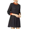 thumbnail image 6 of MODA NOVA Junior's Plaid Long Sleeve Point Collar a-Line Shirt Dress Navy Blue XL, 6 of 6