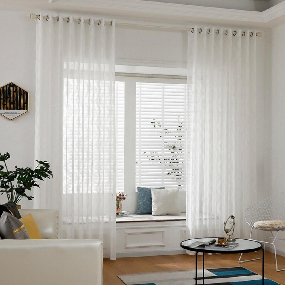 White Embroidered Tulle Curtains Living Room Modern Bedroom Window Voile Drapes 