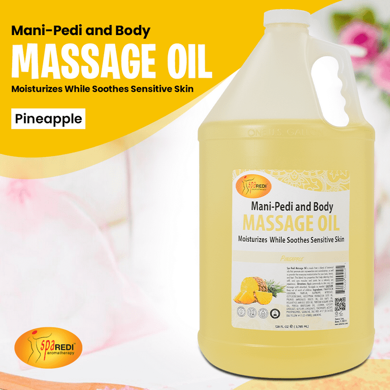 SPA REDI Massage Oil Pineapple 128 Oz Professional Pedicure Manicure Full Body Massage Therapy Made with Almond Oil Cotton Seed Oil Sunflower Oil Avocado Oil Essential Oils Vitamin E Walmart
