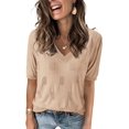 thumbnail image 1 of Arach&Cloz Women's V-Neck Short Sleeve Special Rib Knitted Pattern Casual Tops Sweater Spring Summer 2025, 1 of 6