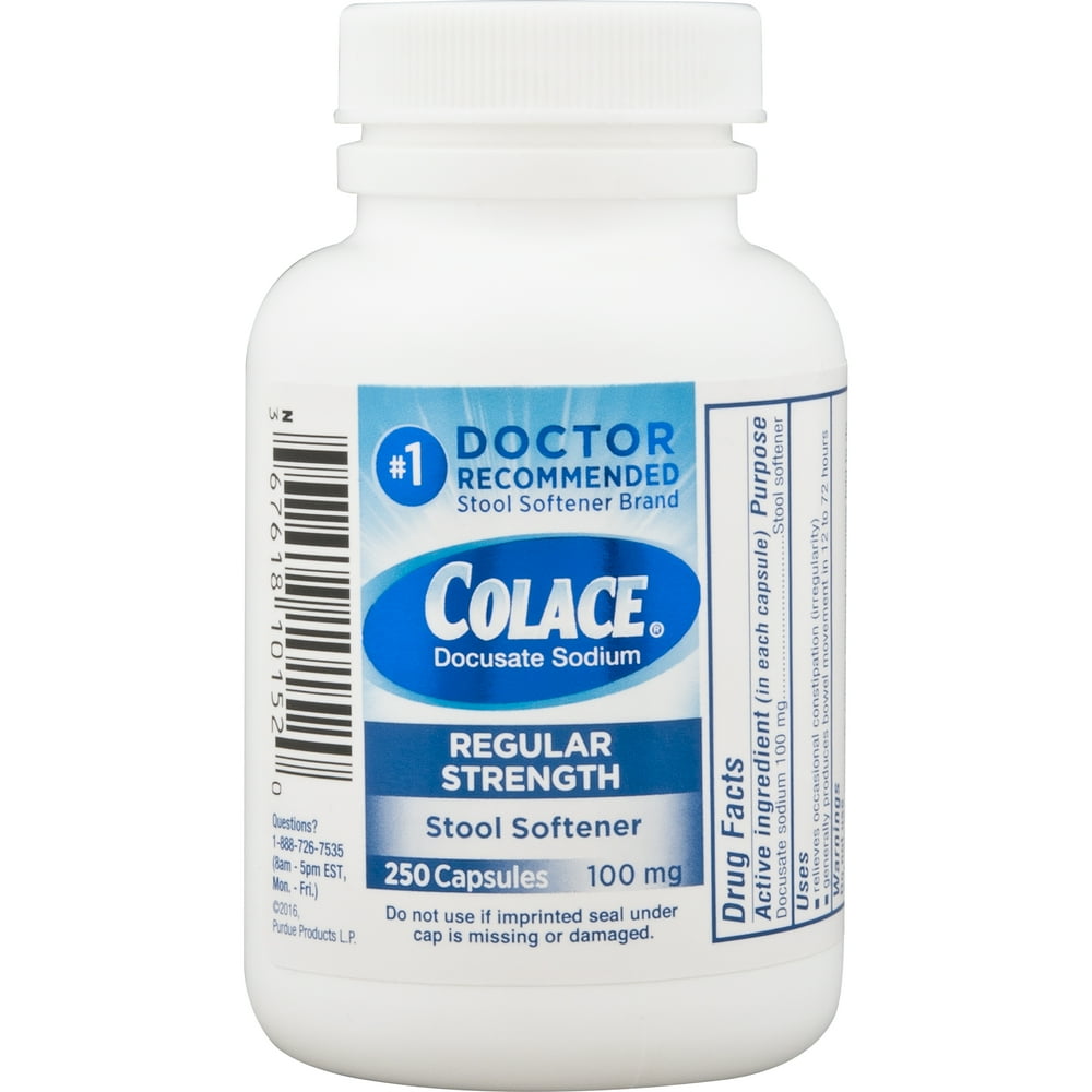 Colace Regular Strength Stool Softener 100mg Capsules, 250 Ct