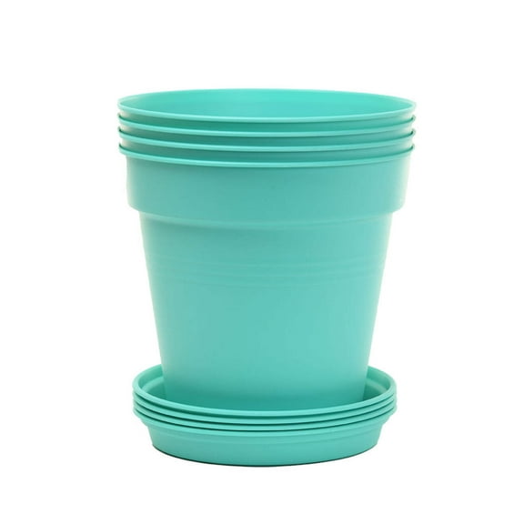 Mintra Home Garden Pots 4pk - Flowers, Herbs, Plants, Indoor, Outdoor, Colorful, Wholesale, Bulk (Teal, 17cm Diameter (6.6in))