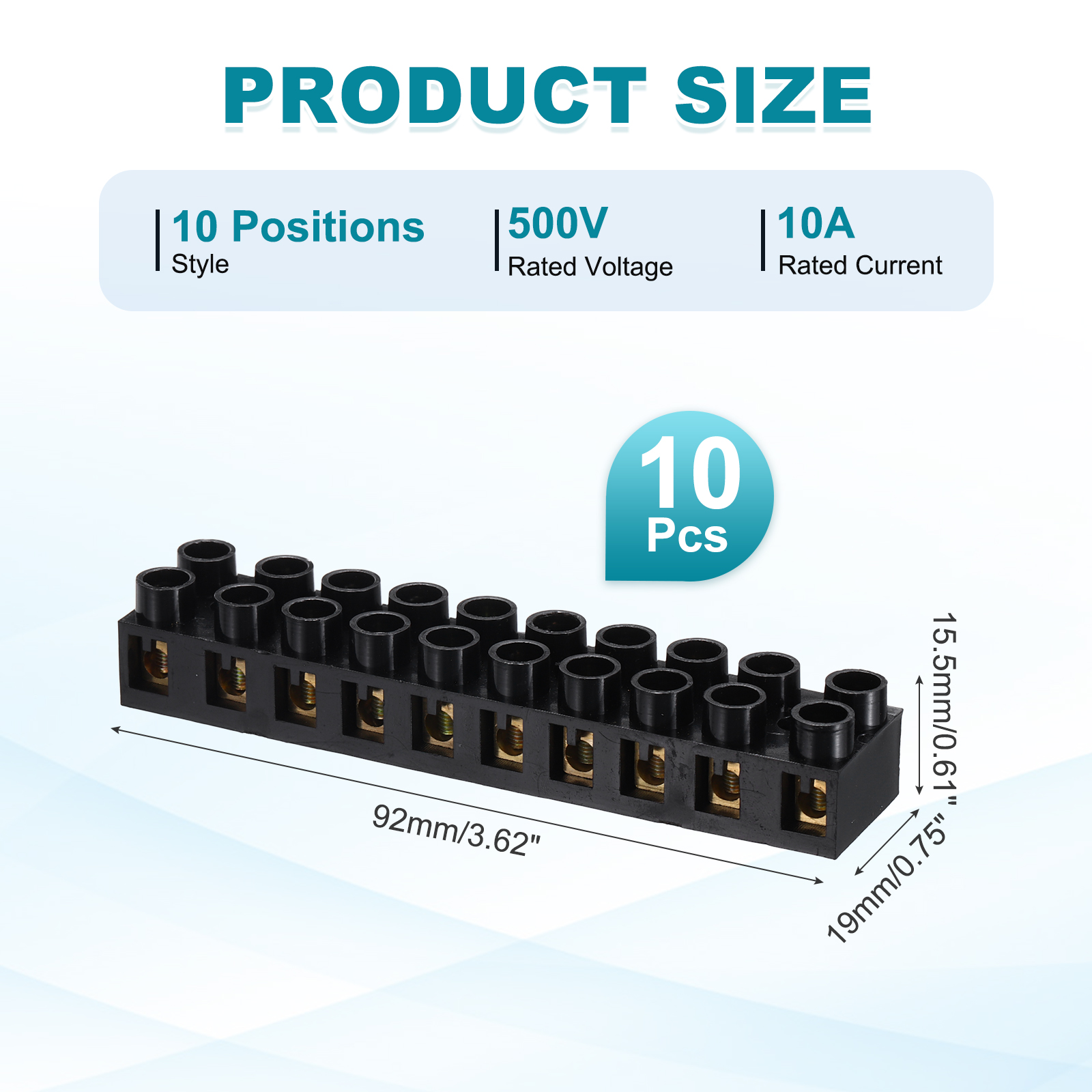 Uxcell 10pcs Dual Row Terminal Block, 10 Positions 500V 10A Screw Terminals Strip, Cable Barrier Block Strip for Home Appliances, Electronic Circuits, Black