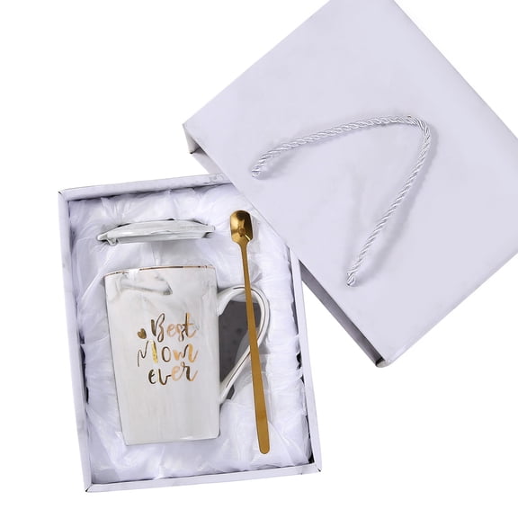 Mothers Day Birthday Gifts for Mom from Daughter Son - Funny Best Mom Mug with Gold Print, Unique Pink Marble Coffee Cup with Lid Spoon Greeting Card, Happy Moms Gifts Idea, Luxury Gift Boxed Set