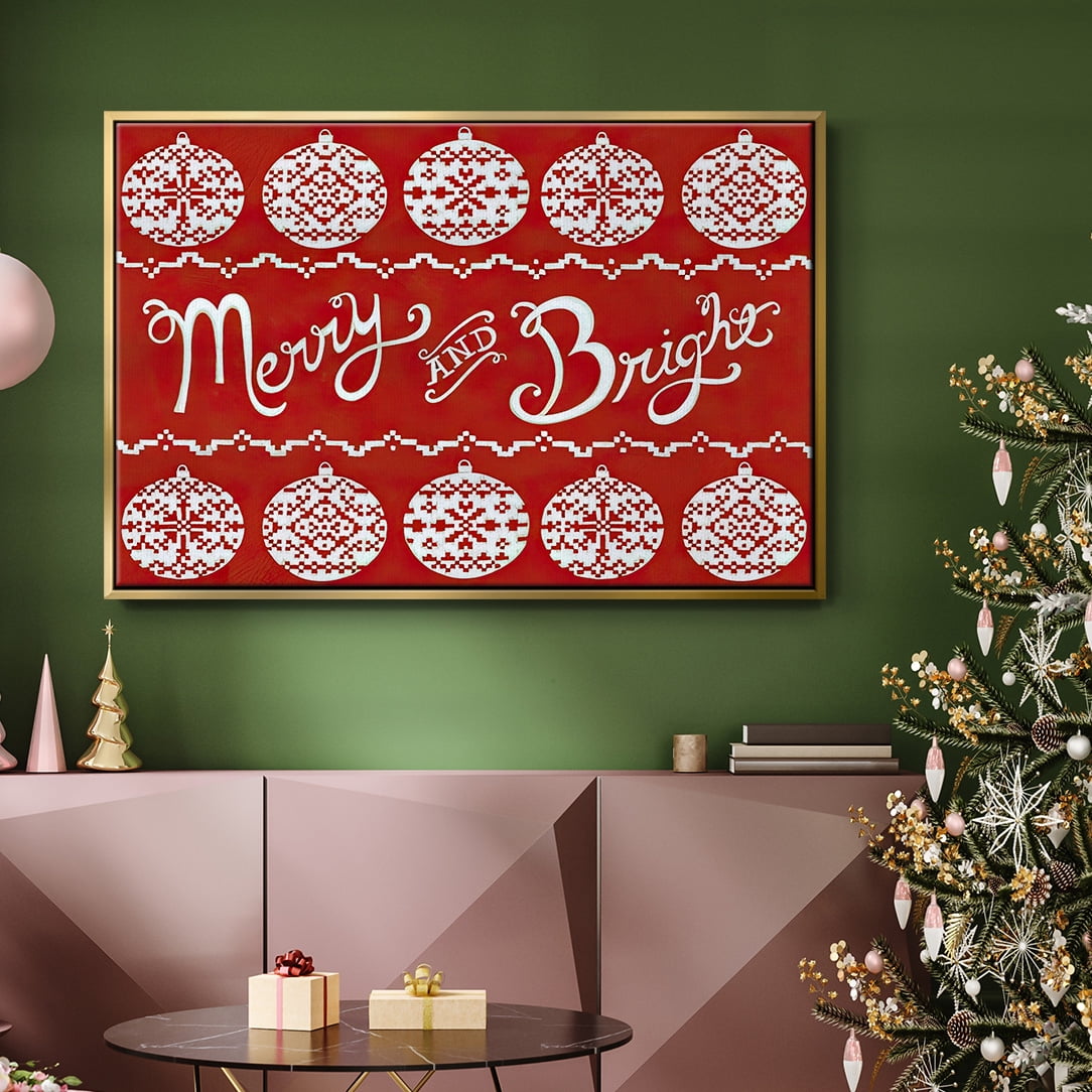 Fair Isle Snowflake II - Framed Gallery Wrapped Holiday Canvas - 27 x 41 - Gold Frame