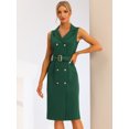 thumbnail image 2 of Vestido de oficina de trabajo con cinturón y solapa con muescas sin mangas para mujer Verde Oscuro XS, 2 of 5
