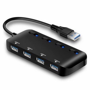 4 Port Usb 3.0 Hub, distributeur actif de Hub Usb 5gbps Hub de données avec interrupteurs et leds de puissance individuels