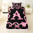 thumbnail image 3 of Manfei Pink Bow Letter A Twin Sheet Sets, Kawaii Ribbon Bedding for Girls Women, 3 Pieces, 3 of 5