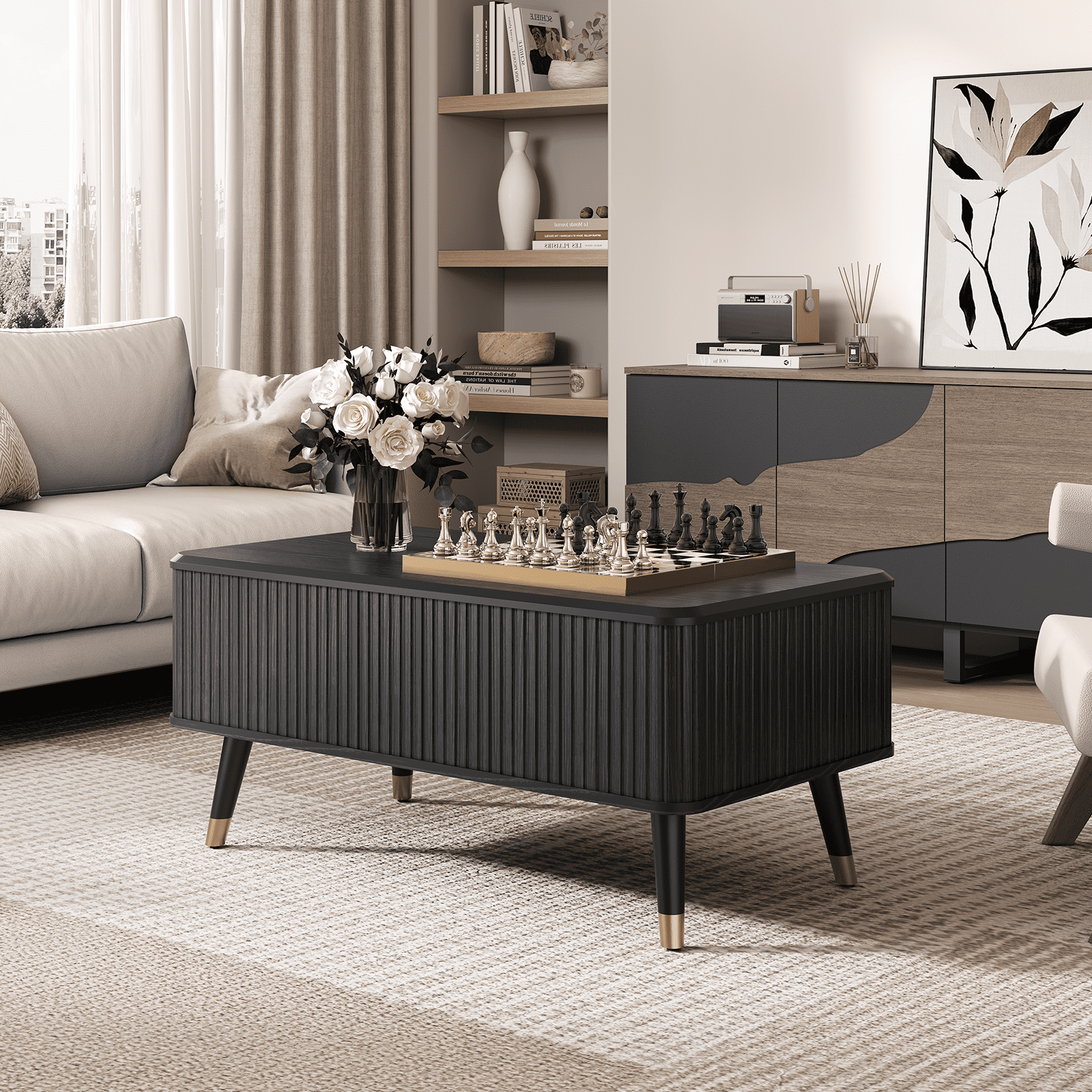 JOINICE Lift Top Coffee Table with Storage,Mid Century Modern