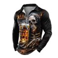 thumbnail image 4 of Halloween Top for Men Shirts with Graphic Skeleton Tee Long Sleeve 3D Designer Casual Outdoor Daily Sports Fall Lapel Collar Zipper Shirt for Everyday wear Yellow 3XL, 4 of 4