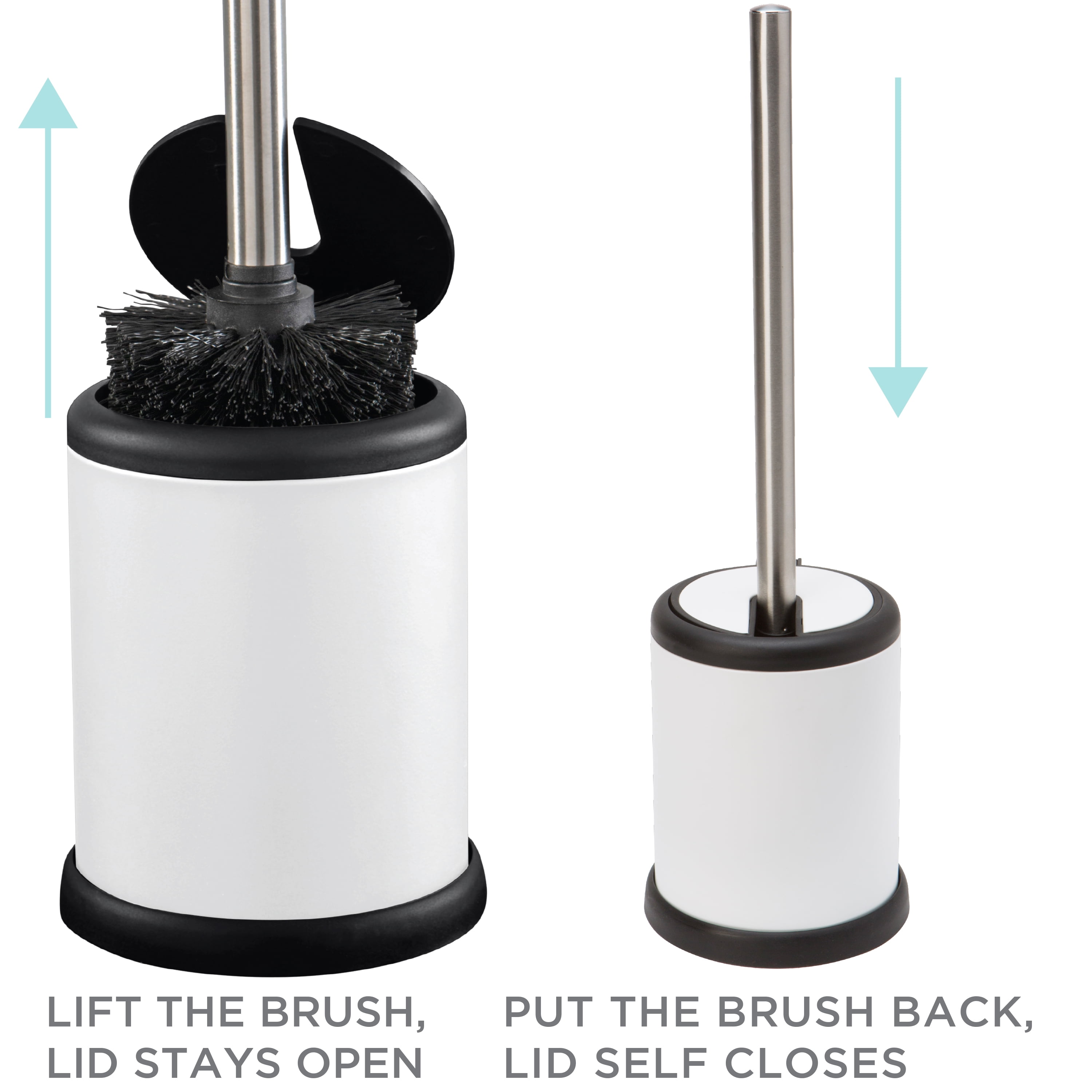 Bath Bliss 2 Pack Self Closing Lid Toilet Brush and Holder in White