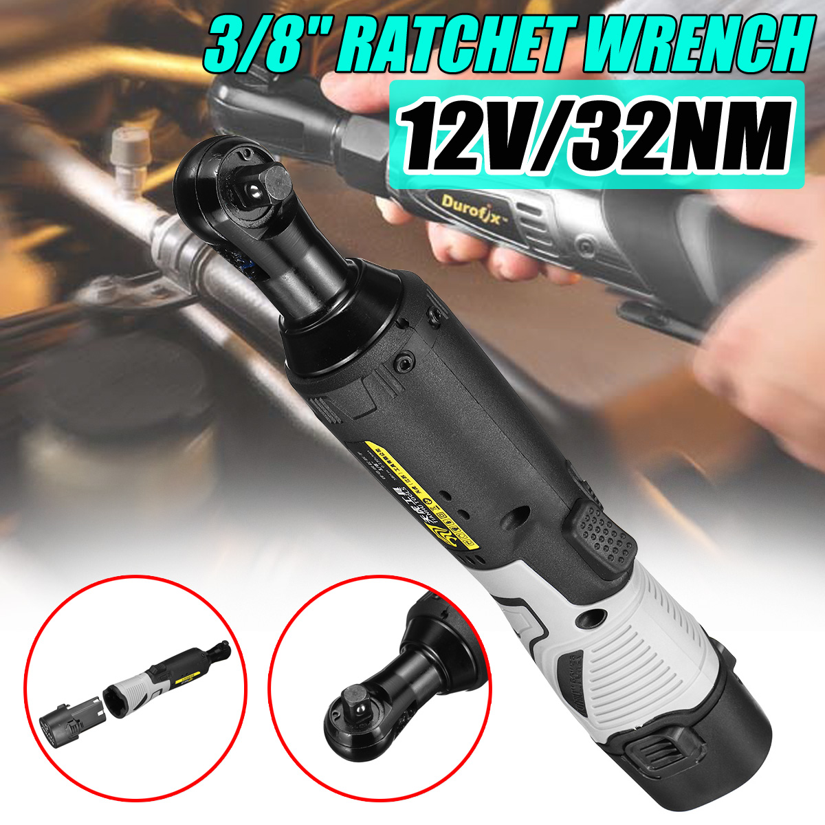 12V 3/8‘’ Cordless Electric Ratchet Socket Wrench Spanner Gun Battery