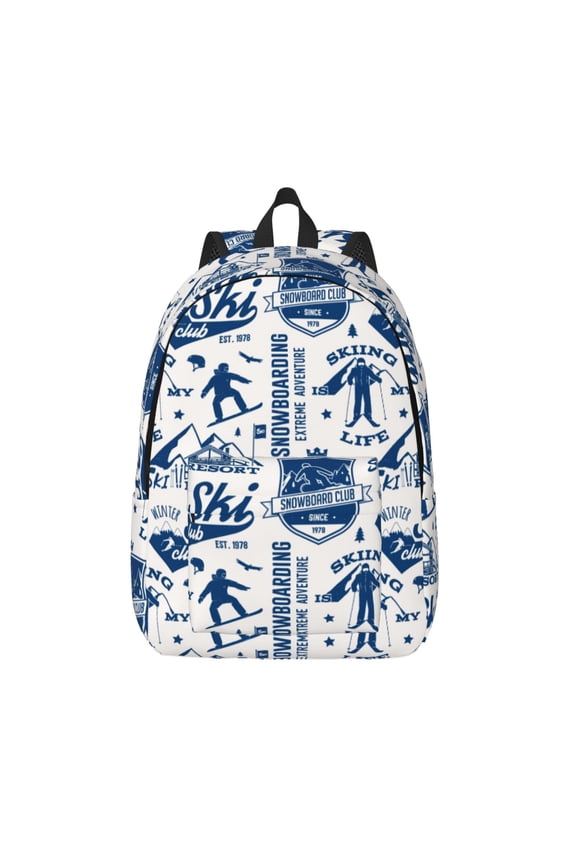 Skiing Enthusiast Print Canvas Backpack Travel Rucksack Unisex Knapsack 15.7/17.7Inch Laptop Backpack for Work,College -Small