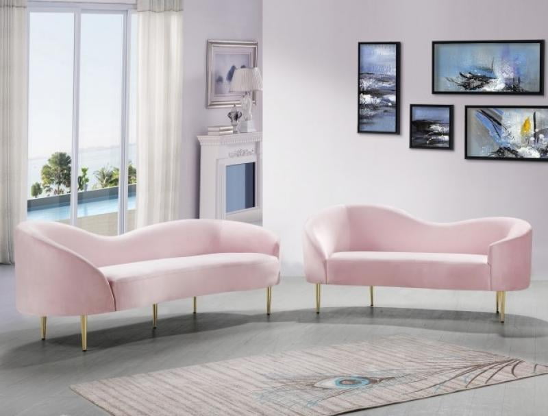 Pink Velvet Contemporary Sofa Loveseat Set 2pcs Meridian Furniture Ritz 659 Walmart Com Walmart Com