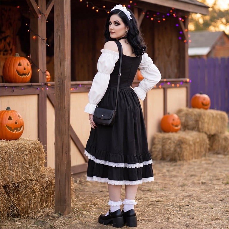 black renaissance dress with corset Anmrize Renaissance Puff Sleeve Gown, Lace Up Corset Dress, Tiered Skirt  Historical Costume, Halloween Renaissance Dress, Womens's Medieval