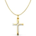 thumbnail image 1 of 14K Two Tone Gold Religious Cross Charm Pendant with 0.8mm Box Chain Necklace - 24", 1 of 3