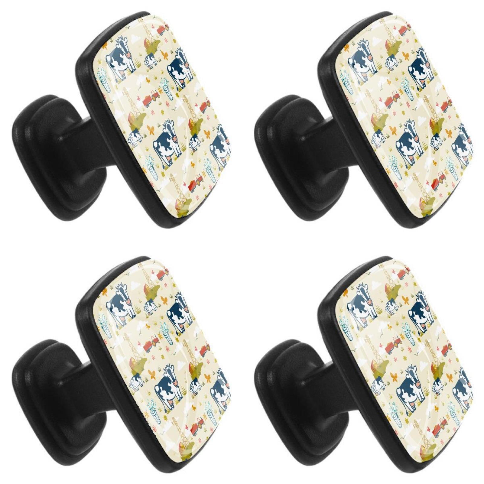 4 Pcs Square Cabinet Handle Cupboard Knob Drawer Pulls Handle Cows Animal Farm Drawer Knobs with Screws Furniture Decoration