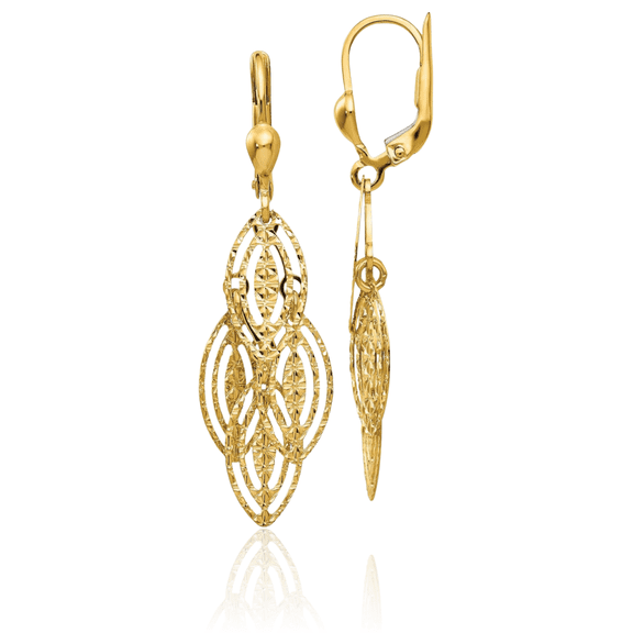 14K Solid Yellow Gold Drop Dangle Earrings