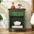 thumbnail image 3 of Farmhouse Nightstand with Charging Station, Rustic Wood Nightstand with 1 Drawer, Bedside Table with Open Shelf for Bed Room, End Table for Living Room, Green, 3 of 16