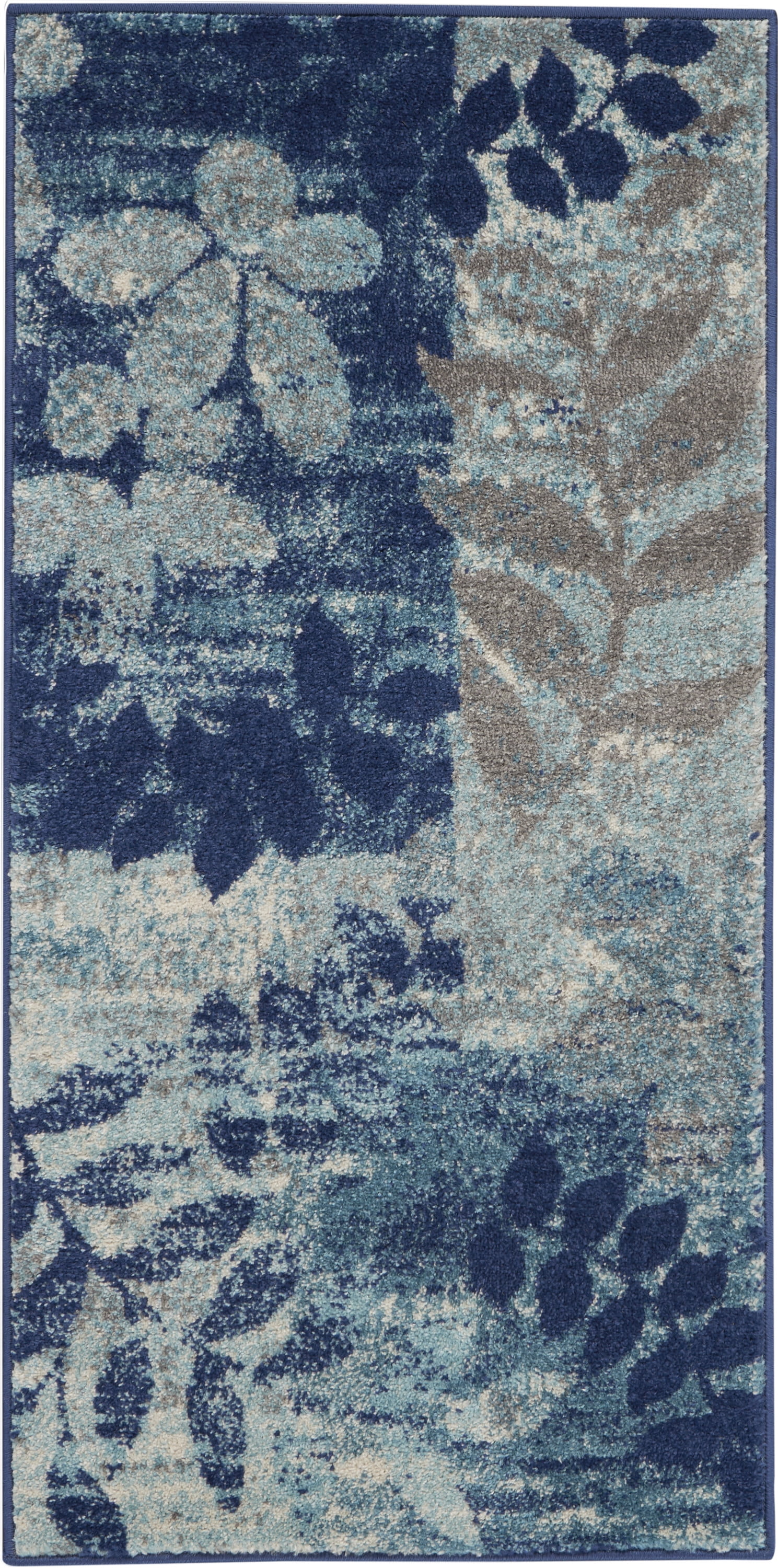 Serene Modern Botanical Navy/Light Blue 2' x 4' Area Rug, (2' x 4')