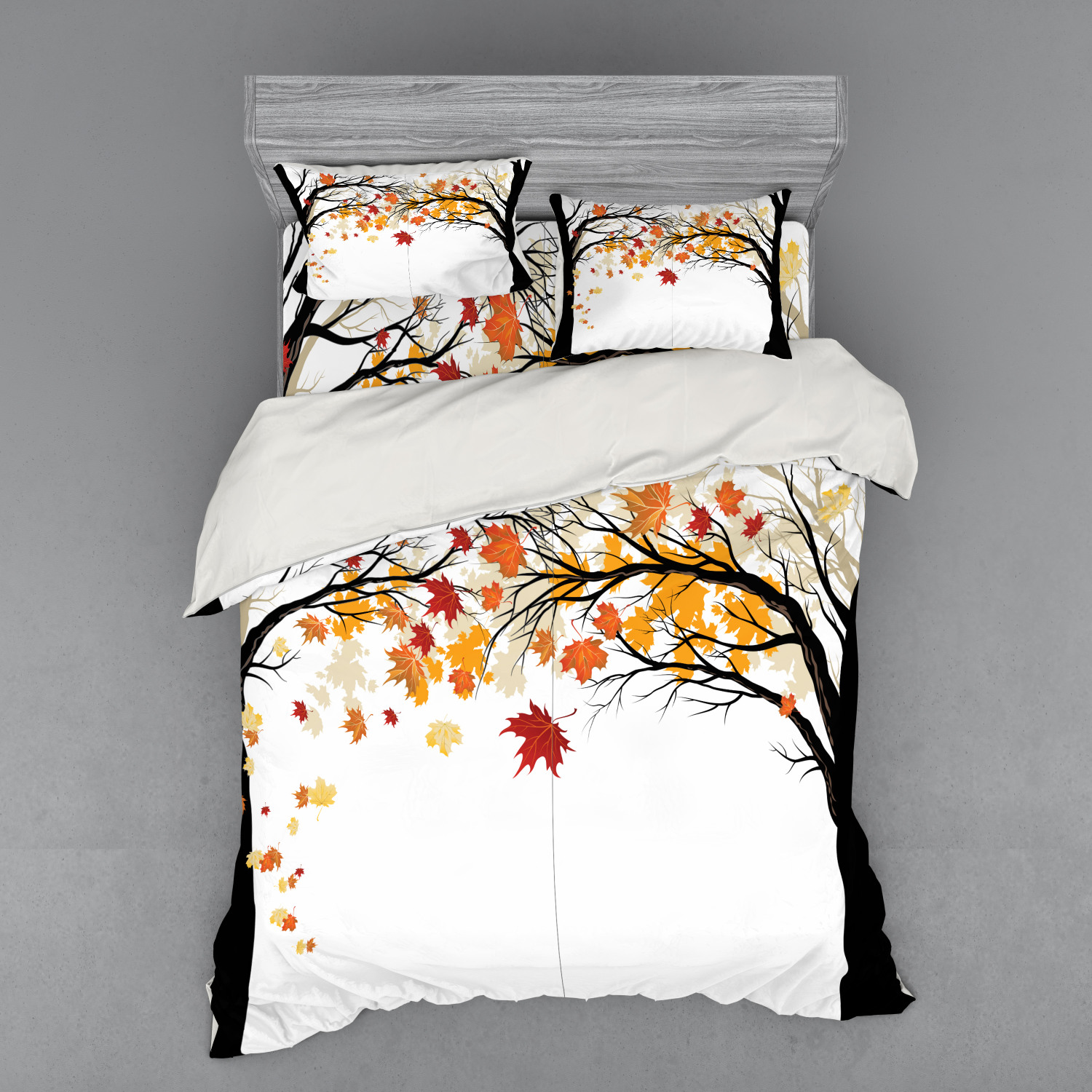 Tree Duvet Cover Set, Framework with Black Tree Silhouettes and Dried
