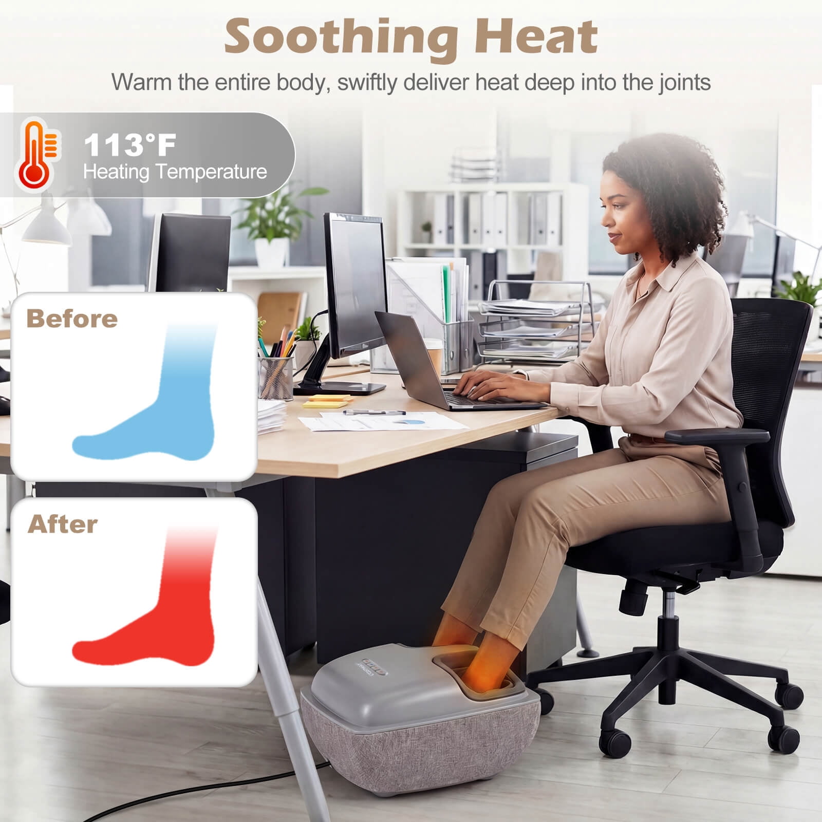 Costway Shiatsu Foot Massager with Heat, 3-Level Deep Kneading & Air Compression, Timer Gray
