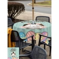 thumbnail image 4 of Green Easter Outdoor Tablecloth - 54x54 Inch Square Dining Table Cover, Spring Cartoon Bunny Colorful Eggs Wood Grain Waterproof Outdoor Table Cloth with Umbrella Hole & Zipper for Picnic/Patio/Party, 4 of 7