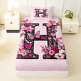 thumbnail image 3 of Erosebridal Floral Monogrammed H Twin Sheet Sets, Pink Damask Bedding, 3-Piece, 3 of 5