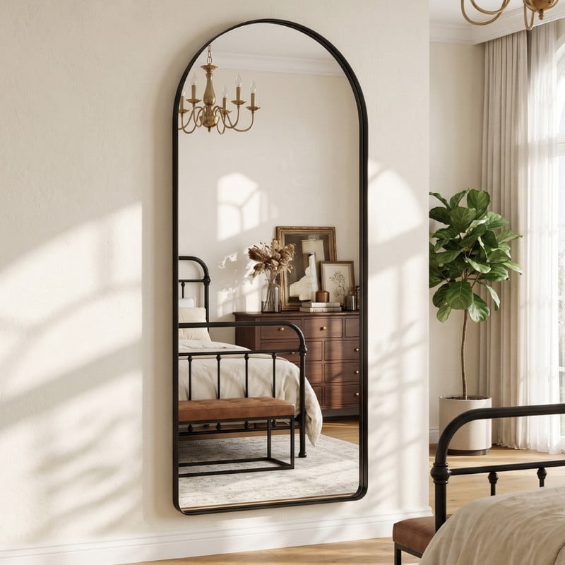 Easy4Home 71"x30" Oversized Arched Full Length Mirror with Deep Metal Frame Freestanding Floor Dressing Mirror, Black