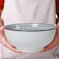 thumbnail image 7 of Large Soup Bowls, Pho & Ramen Set of 3, 60 oz Blue & White Porcelain Big Bowls - Striped Pattern, 7 of 7