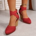 thumbnail image 2 of Rokment Strappy Wedge Heeled Dressy Shoes for Women Ladies 2026 Summer Fall Fashion Casual Pointed Closed Toe Ankle Strap Dress High Heels Sandals Bride Wedding Business Work Red Size 7, 2 of 7