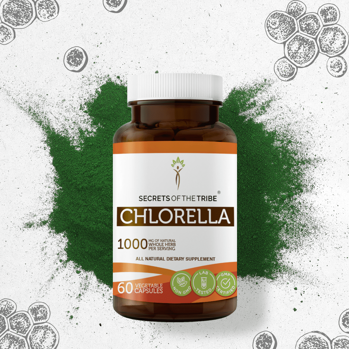 Secrets of the Tribe Chlorella 60 Capsules, 500 mg, Organic Chlorella (Chlorella vulgaris) Dried