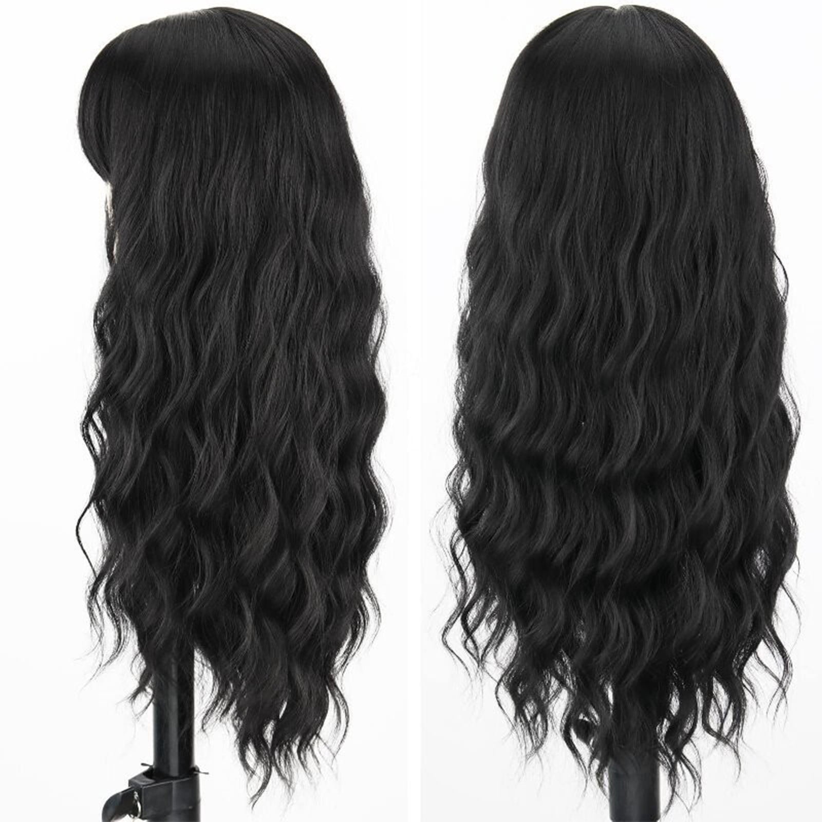 YSGFHGJW Headband Wig Human Hair,Long Curly Wig With Bangs Hair Wig For Women Synthetic Natural Wig Various Colors Available Daily Wear Party And Cosplay Soft Wig,Black