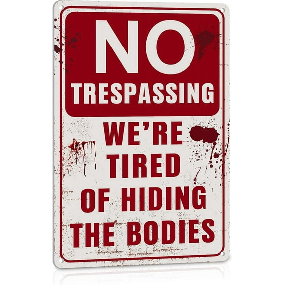 Halloween Decor No Trespassing Sign Funny Halloween Decoration Indoor Halloween Stuff Horror Room Decor Metal Sign Vintage Tin Sign 12x8 Inch