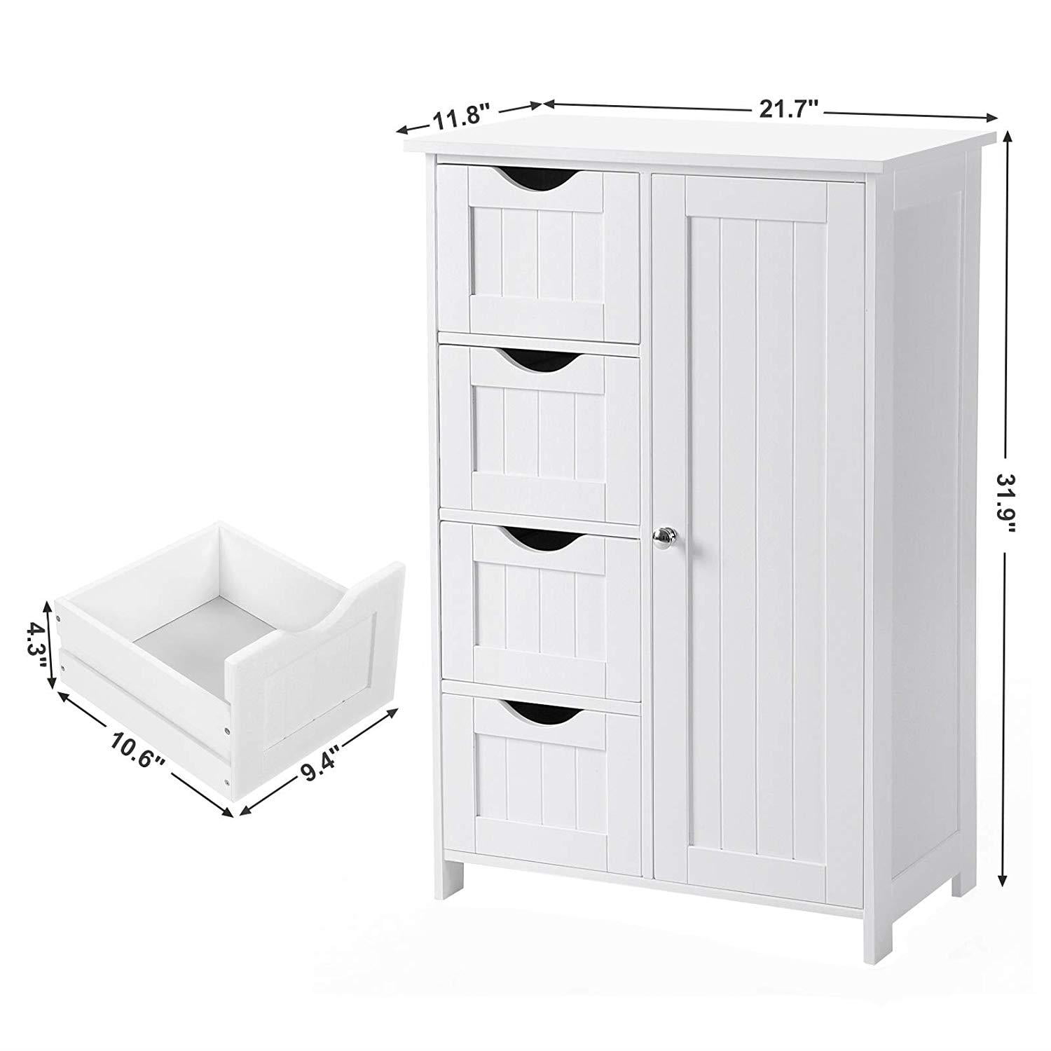 Zimtown Modern Storage Cabinet, Wooden Bathroom Floor Cabinet with 4 Drawers and Storage Cupboard 2 Shelves, Free Standing, White