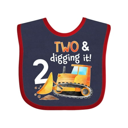 

Inktastic Two and Digging It Bulldozer 2nd Birthday Gift Baby Boy or Baby Girl Bib