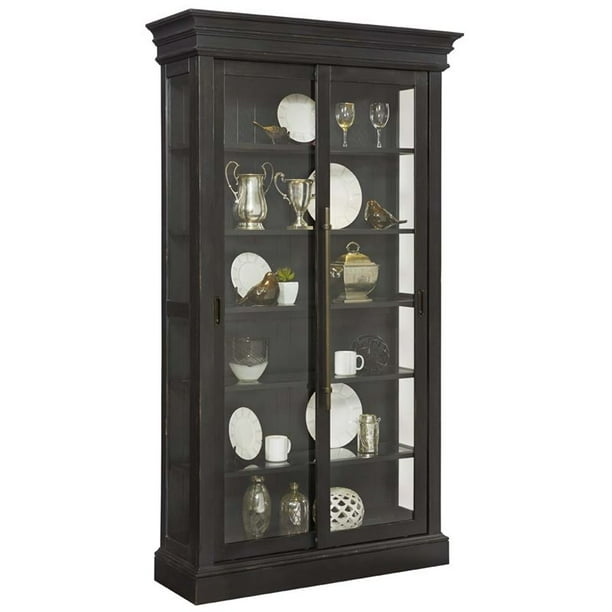 Pulaski Charcoal Sliding Bypass Door Curio Cabinet In Black Com Pulaski Charcoal Sliding Bypass Door, Chapel Hill Sliding Door Curio Cabinet In Gray