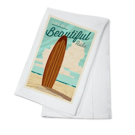 Newport Beach, California - Surf Board Letterpress - Life is a Beautiful Ride - Lantern Press Art (100% Cotton Kitchen (Best Sushi In Newport Beach)