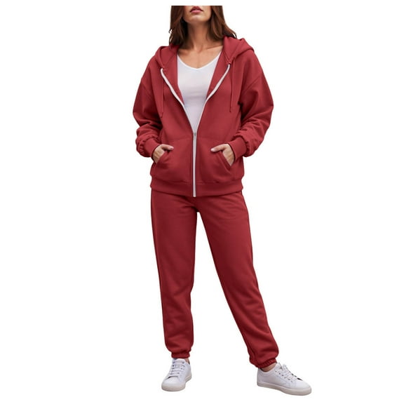 felwors Womens Sweatsuits 2 Piece Set Tracksuit 2025 Trendy Fall Long Sleeve Zip Up Sweatshirt And Sweatpants Jogger Sweatsuit Red, XL