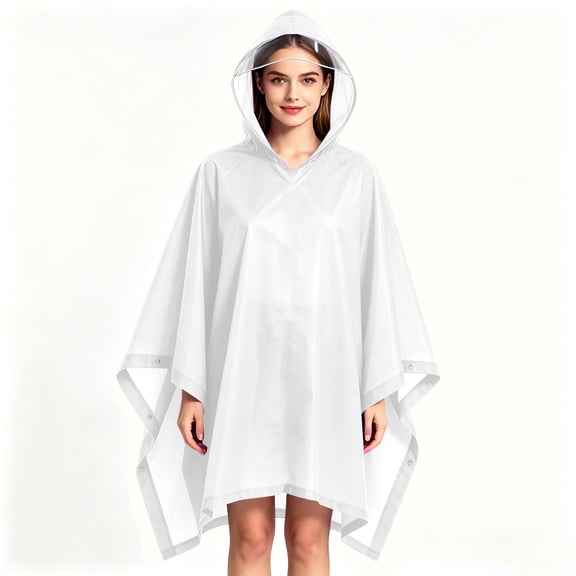 Kilaqueen Reusable EVA Rain Poncho with Drawstring Hood Lightweight Waterproof Raincoat for Adults Unisex Long Rain Cape for Hiking Camping