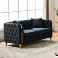 thumbnail image 4 of 61" Chesterfield Velvet Loveseat, Button Tufted, Gold Legs, Classic Couch,Black, 4 of 9
