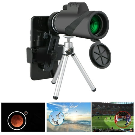Clip-On Monocular, EEEKit 40x60 Waterproof High Power Monocular Telescope Cellphone Camera Lens with Tripod Mount for Hunting, Camping, Bird Watching,