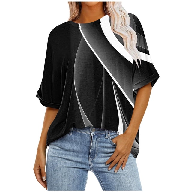Pisexur Hauts d'Été pour Femmes Mode Décontractée Manches Courtes Col Rond T-Shirts Confortables Amples Surdimensionnés Imprimé Floral Blouses Hauts Mode T-Shirts Imprimés Graphiques Grande Taille Tops de Sortie P-5TG