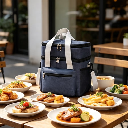 Insulated Lunch Bag Portable Double Layer Lunch Tote with Thermal Insulation Leakproof Cooler Bag for Work Picnic and Travel
